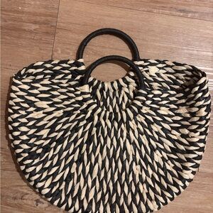 Black and Cream Woven Tote Bag